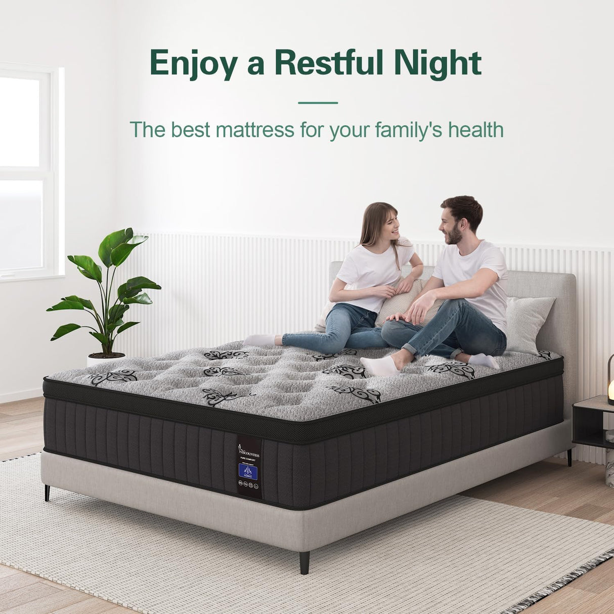 VISCOUNTESS Queen Mattress, 14 Inch Mattresses Euro Top Mattress Medium Firm for Back & Lumbar Support, Individual Pocket Spring Bed for Motion Isolation & Pressure Relief VISCOUNTESS