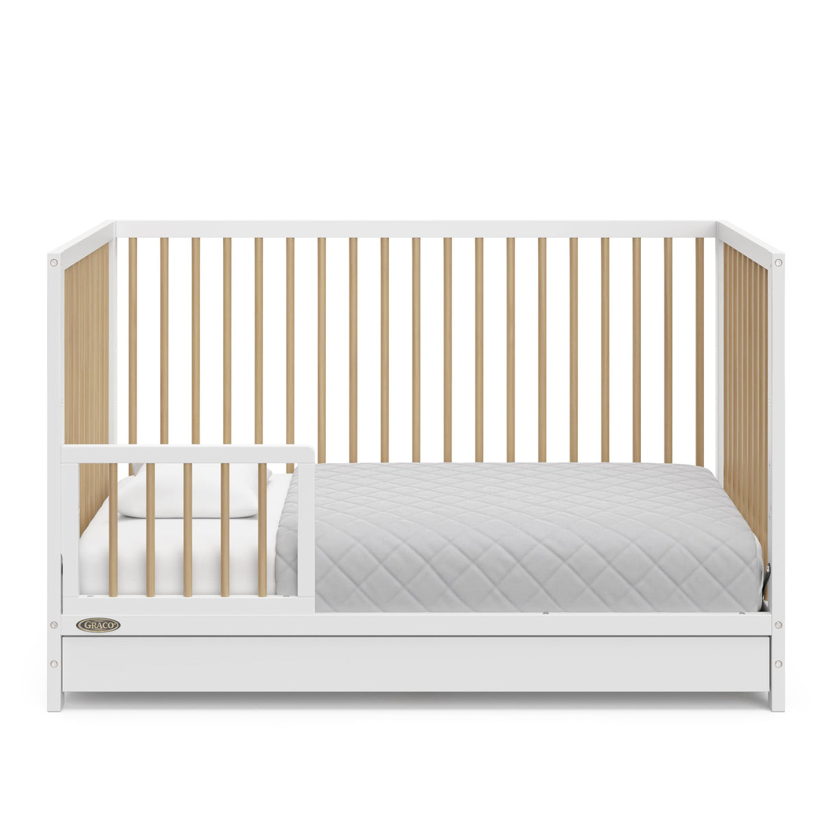 Graco Teddi 5-in-1 Convertible Crib with Drawer (White with Driftwood) – GREENGUARD Gold Certified, Crib with Drawer Combo, Full-Size Nursery Storage Drawer, Converts to Toddler Bed Graco