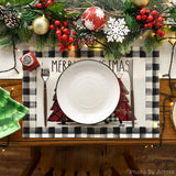 Artoid Mode Waterclor Buffalo Plaid Christmas Trees Placemats Set of 4, 12x18 Inch Winter Table Mats for Outdoor Home Party Kitchen Dining Decor Artoid Mode