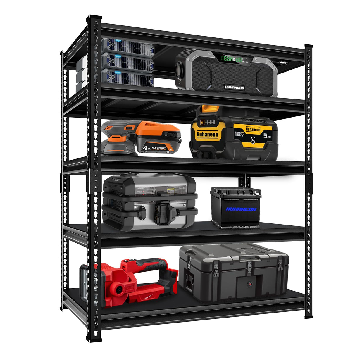 Huhaneon Heavy Duty Garage Shelves - 48''W 2,500Lbs Metal Adjustable Storage Shelving Rack Units for Warehouse Basement 5 Tier Black 47.2" W x 17.7" D x 78" H Huhaneon