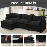 ROWHY Oversized Modular Sectional Couch with Movable Ottoman, 112" Modern Convertible L Shaped Sofa Set, 4 Seat Comfy Cloud Couch with 2 Throw Pillows, for Living Room and Office, Chenille, Black ROWHY
