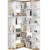 HOOBRO Corner Bookshelf, L-Shaped Bookcase with Display Shelf for Home Office, Living Room, 74" Tall Corner Bookcase, 6-Tier Bookcase with Open Storage, Wooden Corner Bookshelves, White WH80SJ01 HOOBRO