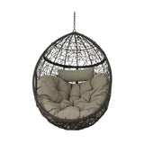 Outdoor Hanging Egg Chair, Patio Wicker Swing Egg Basket, Wicker Hammock Chair, Rattan Basket Hanging Chairs Without Stand(Only Basket, NOT Include a Hanging Stand), Khaki + Brown Ziraukon