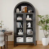 infurnic Arched Display Cabinet, 63'' Tall 5-Tier Arched Bookcase with Glass Doors & Adjustable Shelves for Living Room, Dining Room & Kitchen, Black infurnic