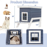 Petsfit Cat House Outdoor, Insulated High Feet + Feeding Station +Door Curtain, Wood Outside Cat House, Bunny Rabbit Hutch Blue Petsfit