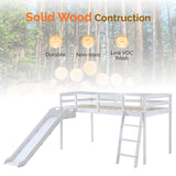 JOYMOR Bunk Bed with Curved Slide, Low Bunk Bed Twin Over Twin with Slide and Angled Ladder, Solid Pine Wood Frame,14" Safety Guardrail, Anti-Slip Steps (White, Twin) JOYMOR