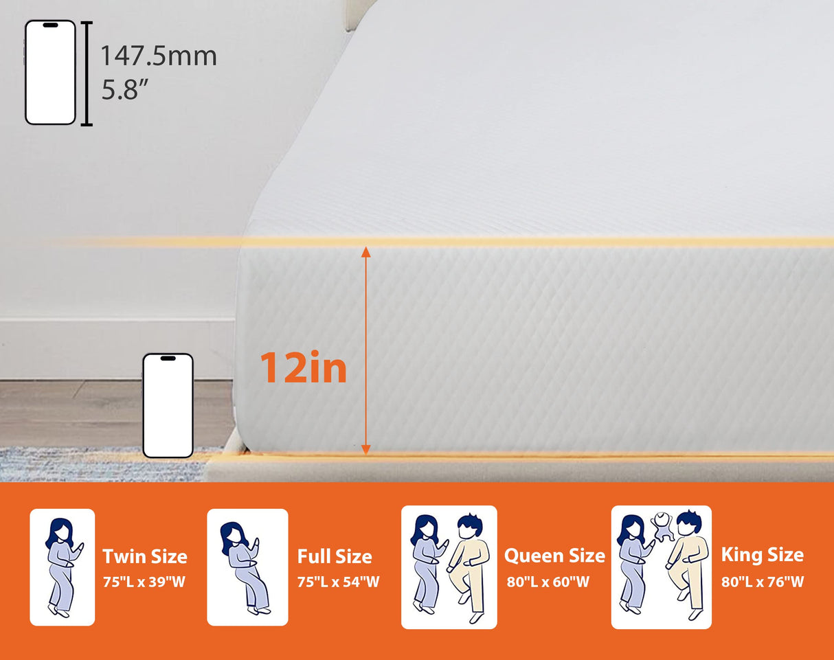 Twin Mattress, 5/6/8/10/12 Inch Medium Firm Mattress Memory Foam Mattress for Cool Sleep & Pressure Relief, Certipur-Us Certified Twin Bed Mattress, Twin Size Mattresses Bed in a Box, (Twin, 12 Inch) Haiput Wam