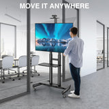 PERLESMITH Mobile TV Stand for 55-90 Inch Flat/Curved Screen TV Max VESA 800x500mm Outdoor TV Cart with Height Adjustable AV Shelf- UL Certificated Rolling Floor TV Stand Holds up to 200Lbs (PSTVMC07) PERLESMITH