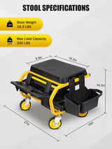 SMART JERRY - Rolling Mechanic Stool with Wheels, Garage Work Stool for Mechanics, Rolling Garage Stool on Wheels, Car Detailing Stool, Heavy Duty Mechanic Chair (330 LBS Max Load Capacity) SMART JERRY