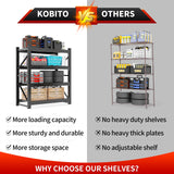 Kobito 5000LBS Storage Shelves, 59" W Garage Shelving Heavy Duty Adjustable Shelving Units, 4 Tier Metal Garage Shelves Industrial Shelving for Garage, Warehouses, Basement, Black Kobito