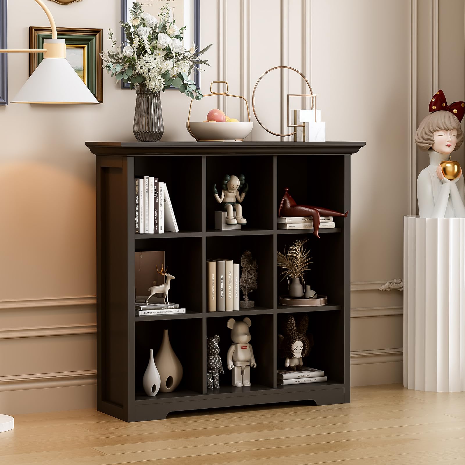 Stylish Black 3-Tier Cube Storage Bookcase with Base by OSCHF - WoodArtSupply