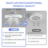 Smart WiFi&Bluetooth RGB Ceiling Fans with Lights and Remote,20"low profile ceiling fan with light,Compatible with Alexa,Google Assistant,App Control Color Changing LED,3000K-6000K,6 adjustable speed BESTECCT