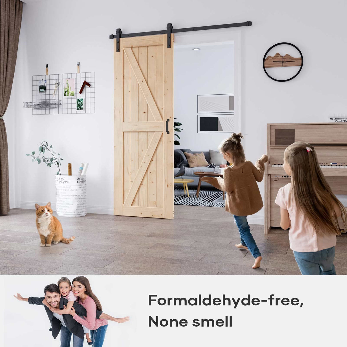 EaseLife 30in x 84in Sliding Barn Door with 5FT Barn Door Hardware Kit & Handle Included,DIY Assemblely,Easy Install,Apply to Interior Rooms & Storage Closet,K-Frame,Natural EaseLife
