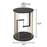 Side Table, Round End Table for Living Room, Bedroom, Black LED Nightstand Set of 2 with Twine Rope Design, Mid Century Modern Wood Accent Coffee Table, Antique Nightstand HUAHUU