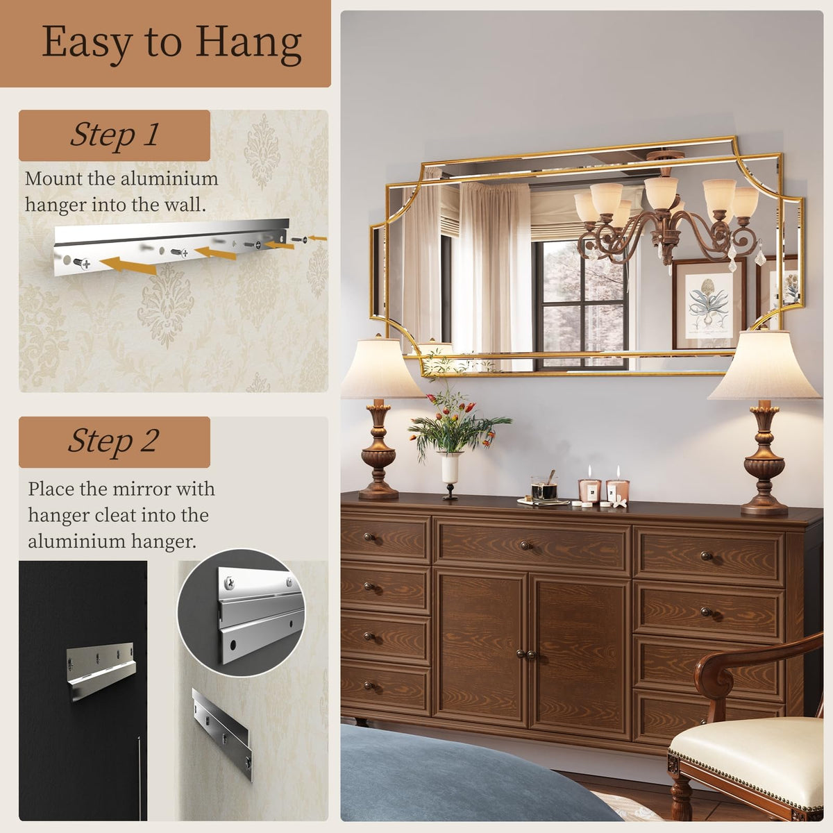 Kelly Miller Gold Traditional Mirror for Wall, Art Decorative Beveled Full Length Mirror for Home Decor, Bathroom, Living Room, Bedroom, Kitchen, Farmhouse, Entryway, 24"x48" Large Kelly Miller