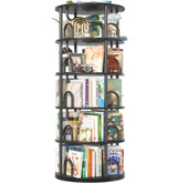 Aheaplus 5 Tier Rotating Bookshelf Tower, 360 Display Spinning Bookcase, Revolving Round Book Shelf Narrow Swivel Bookshelf, Vertical Turning Spiral Corner Book Organizer for Small Space, Black Aheaplus