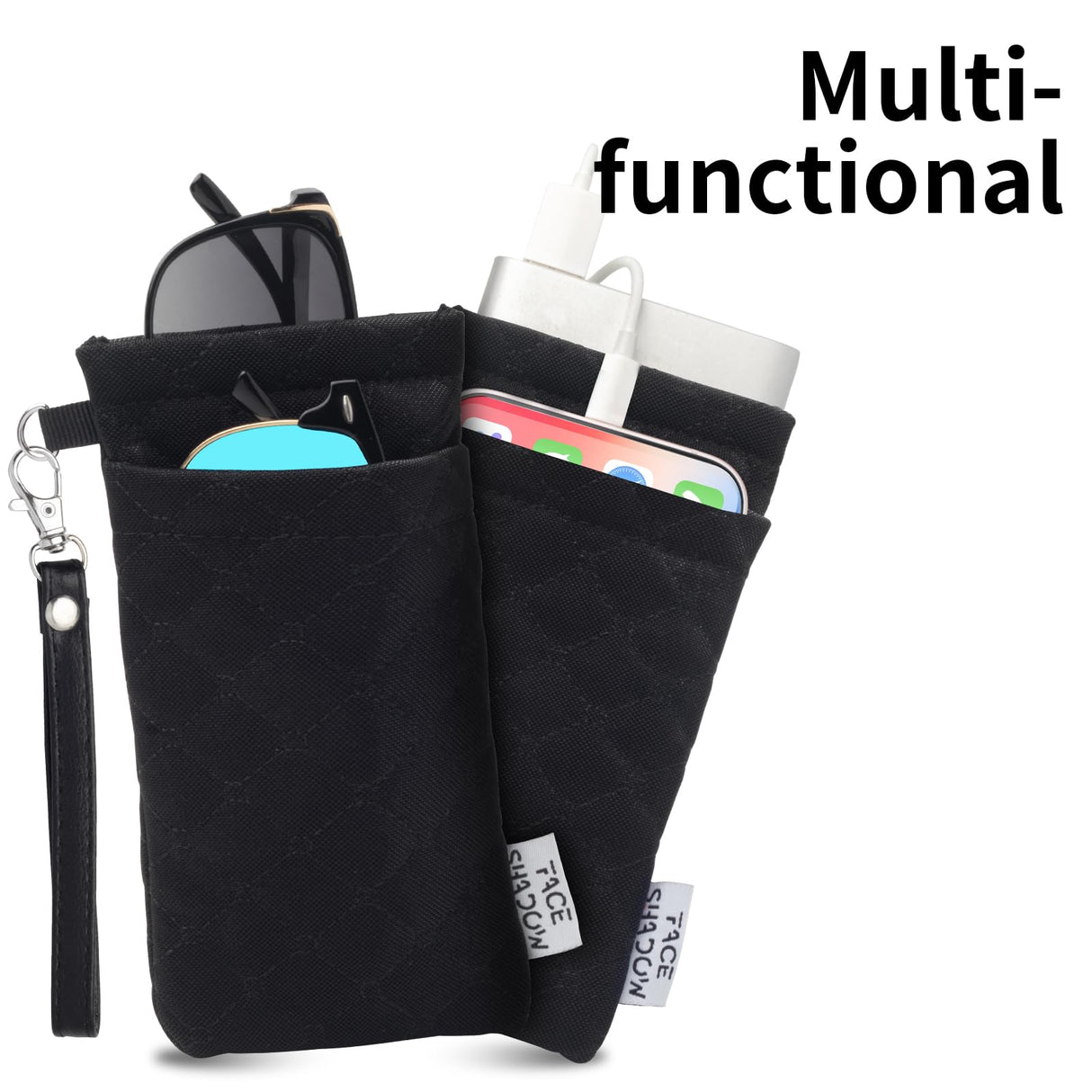 Face Shadow Double Eyeglasses Pouch Large Squeeze Top Microfiber Soft Glasses Case For Women With Cleaning Cloth Face Shadow