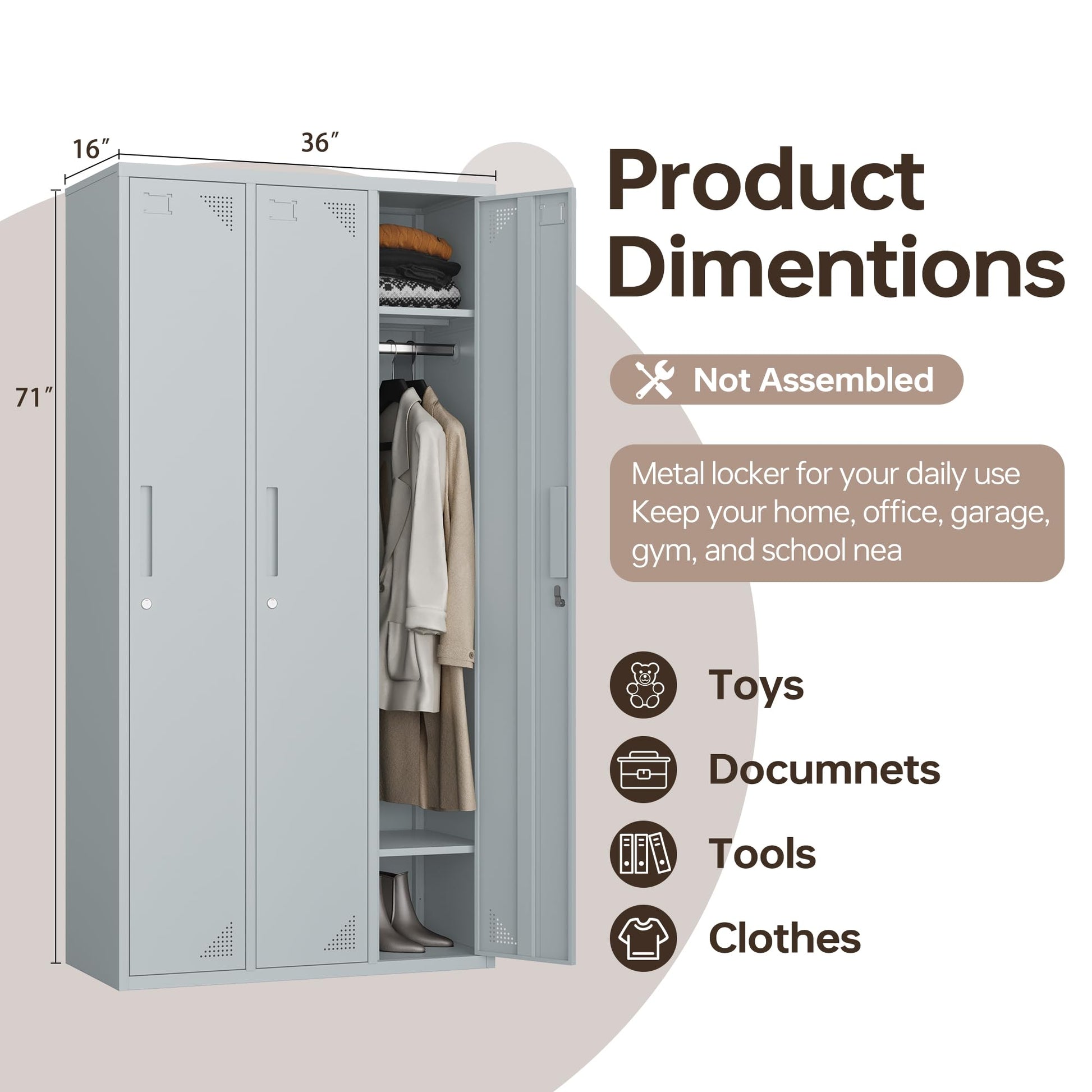 AFAIF Metal Storage Locker, Metal Locker with 6 Doors, 71" Tall Steel Storage Lockers for Employees, Large Locker Storage Cabinets Organizer for School, Gym, Home Office, Staff - WoodArtSupply