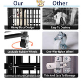 LEMBERI 48/38 inch Heavy Duty Indestructible Dog Crate, Escape Proof Dog Cage Kennel with Lockable Wheels,High Anxiety Double Door,Extra Large Crate Indoor for Large Dog with Removable Tray LEMBERI