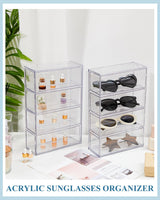 Sintuff 4 Pack Acrylic Sunglass Organizer with 4 Drawers Clear Eyewear Storage Display Case Eyewear Organizer for Women Eyeglass Holder Multiple Pair for Glasses Jewelry Watch Storage Tray Sintuff