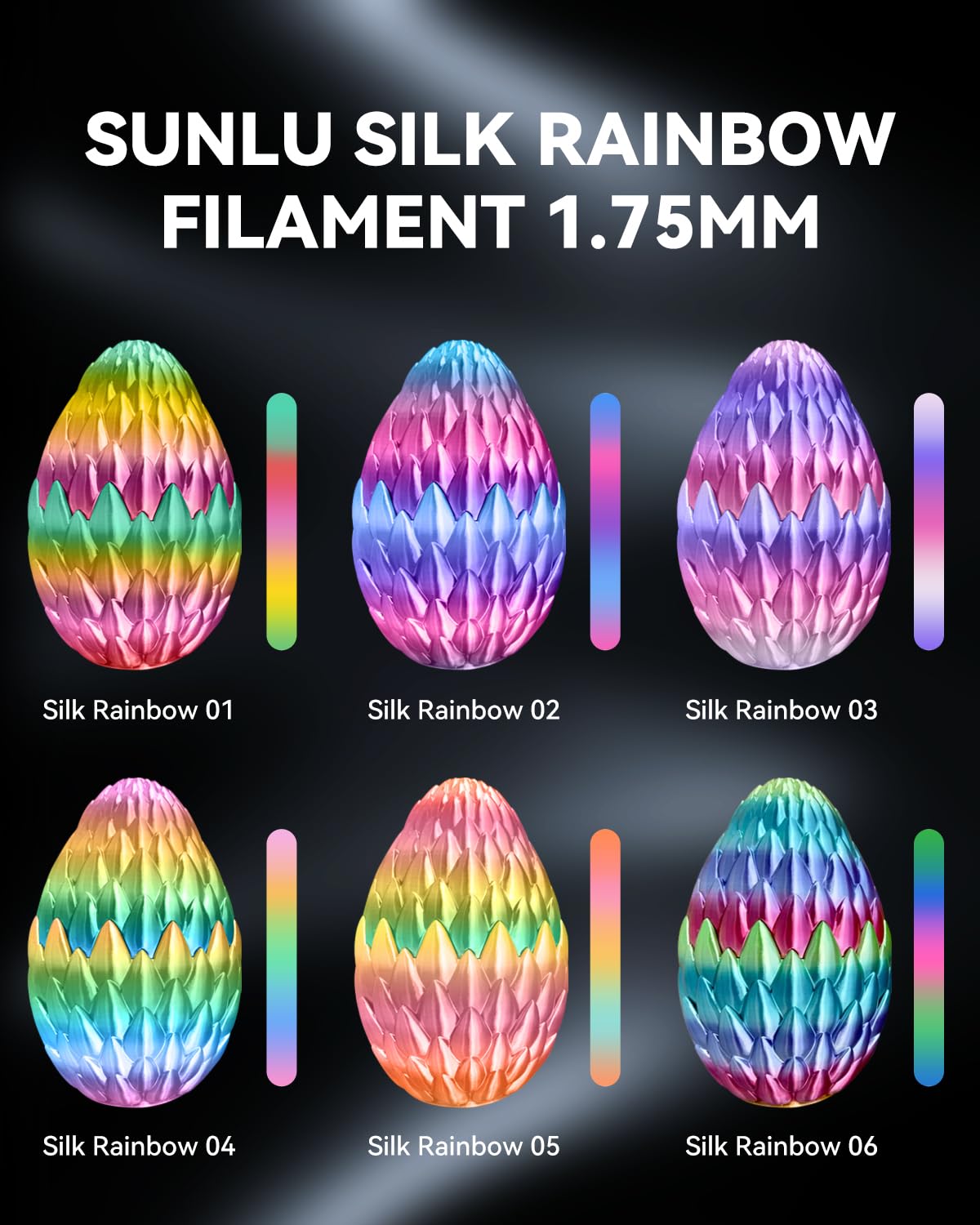 SUNLU Silk Rainbow PLA Filament, Multicolor Silk 3D Printer Filament 1.75mm +/- 0.02mm, Fast Color Change Each 8 Meters, 330 Meters, 1kg/2.2lbs, Silk Rainbow Filament(Lilac-Violet) SUNLU