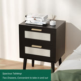 Ltysh Nightstand with Charging Station,Rattan Night Stand with Solid Wood Legs, Bedside Table with USB Ports & Outlets Bed Side Table,End Table for Bedroom,Living Room(Black) Ltysh