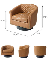 DREAMSIDEA Swivel Barrel Accent Chair, Comfy Modern Upholstered Round Faux Leather Arm Chair for Living Room, Bedroom（Coffee, Set of 2 DREAMSIDEA