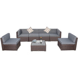 Welpatio Outdoor Patio Furniture Sets, 7 Pieces PE Rattan Wicker Outdoor Sectional Sofa Patio Conversation Set with Cushions and Coffee Table, Dark Brown/Gray Welpatio