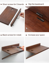 Sivapleso Floating Nightstand, Z-Shape 13 Inch Small Floating Night Stand Walnut Wood Floating Bedside Table Wall Mounted Side Table for Bedroom Sivapleso