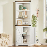 TEENFON Farmhouse Corner Cabinet, 70" H Tall Corner Hutch with 5 Shelves & 2 Barn Doors, Bathroom Cabinet with Adjustable Shelf, for Living Room, Kitchen, Bathroom, White TEENFON
