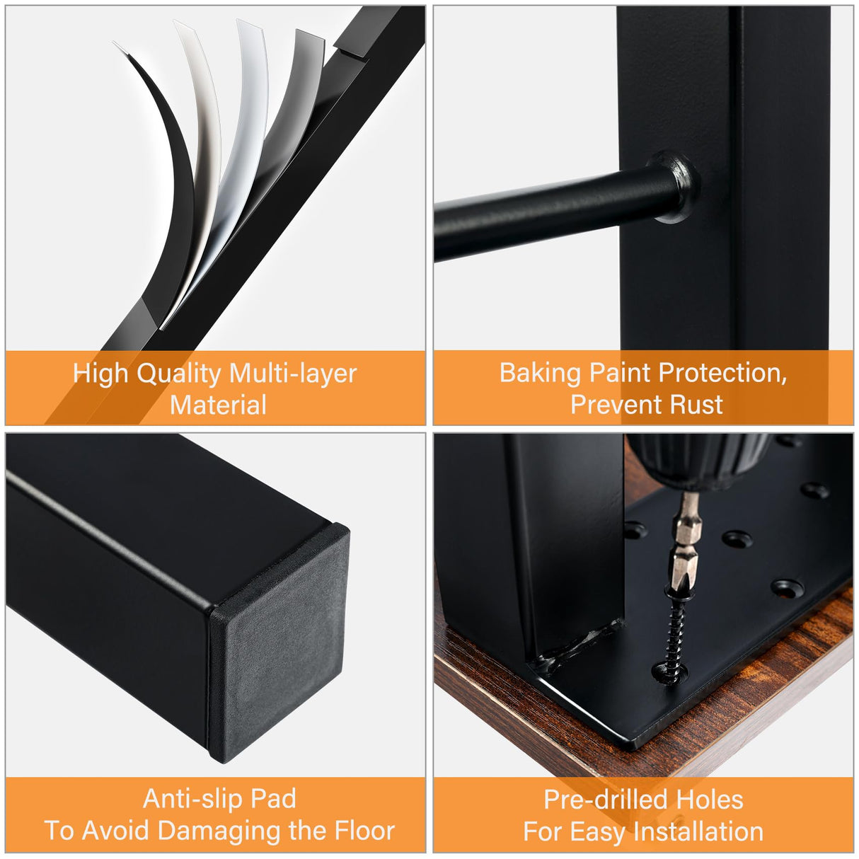 TC-HOMENY 34" Industrial Bar Table Legs Set of 2 - Sturdy Metal Furniture Legs for DIY Projects TC-HOMENY