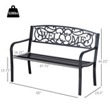 Outsunny 50" Outdoor Metal Welcome Bench, Garden Bench with Slatted Seat, Patio Bench for Park, Porch, Yard, Entryway, Black Outsunny