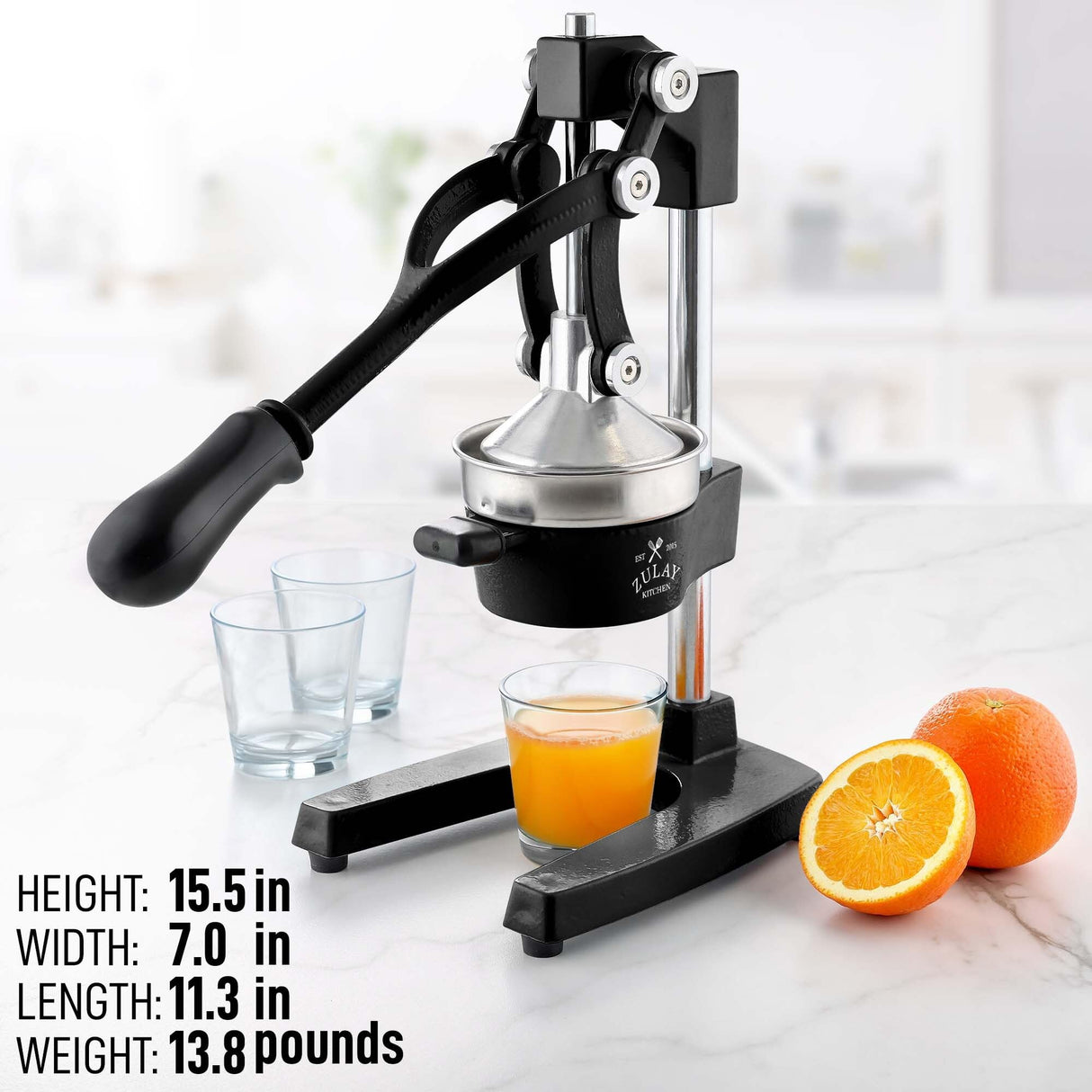 Zulay Kitchen Cast-Iron Orange Juice Squeezer - Heavy-Duty, Easy-to-Clean, Professional Citrus Juicer - Durable Stainless Steel Lemon Squeezer - Sturdy Manual Citrus Press & Orange Squeezer (Black) Zulay Kitchen