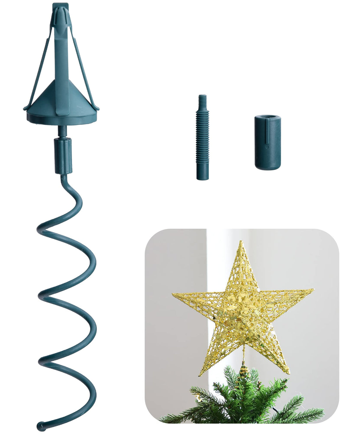 Christmas Tree Topper Holder,Universal Twist On Tree Topper Supporter,Christmas Tree Topper Stabilizer Fits All Base Tree Types (Green) Adnee