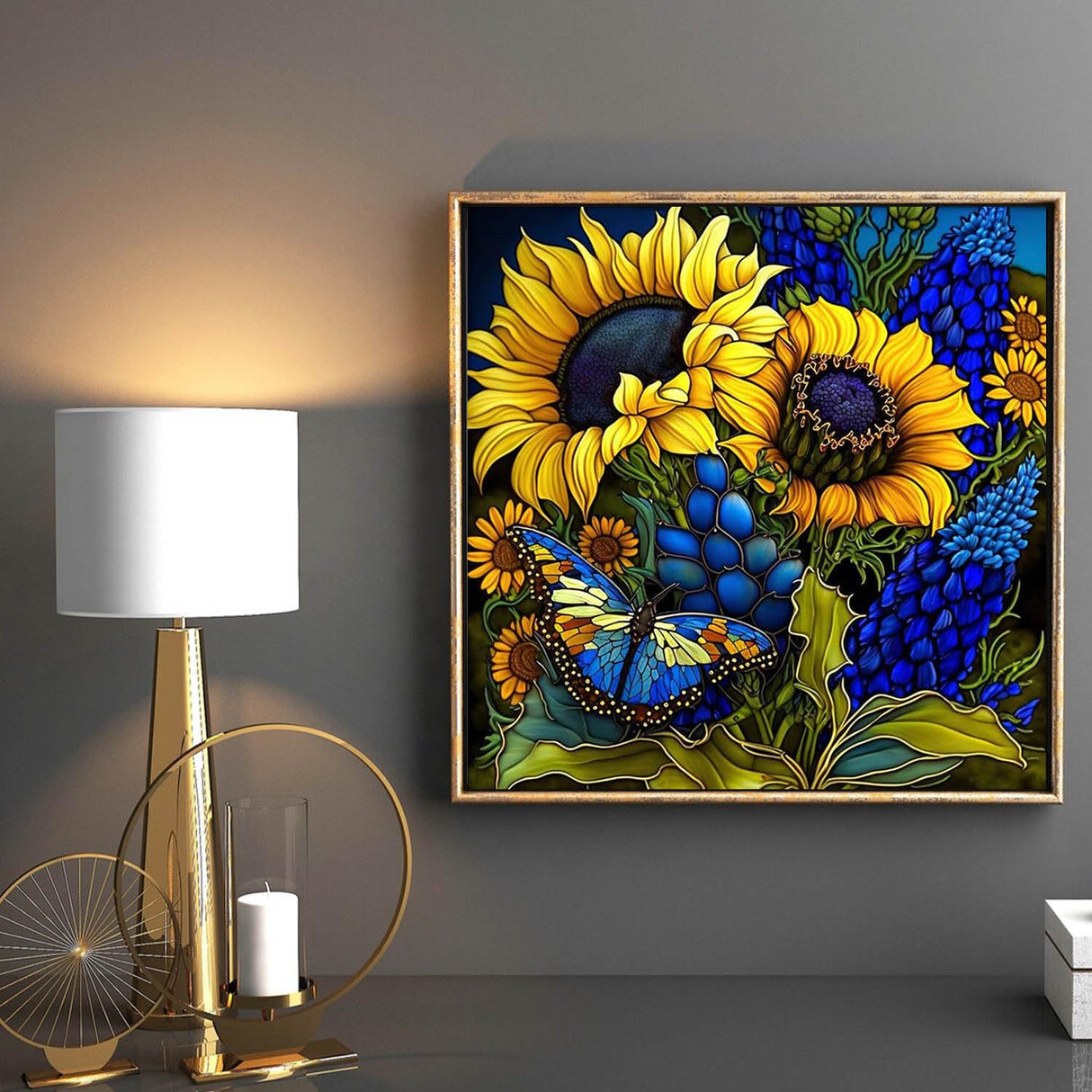 Sunflower Diamond Art Painting Kits for Adults, Stained Glass Full Drill Diamond Dots Paintings for Beginners, Round 5D Paint with Diamonds Pictures Gem Art Painting Kits DIY Crafts Kits 14x14inch FOXKISS