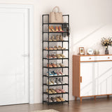 LANTEFUL 10 Tiers Tall Shoe Rack 20-25 Pairs Boots Organizer Storage Sturdy Narrow Shoe Shelf for Entryway, Closets with Hooks, Black LANTEFUL