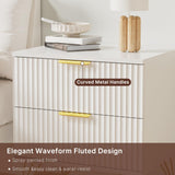 NOVAMAISON White Nightstand Set of 2, Modern Night Stand Bedside Table with 2 Storage Drawer, Bed Side End Table with Golden Handles and Legs for Bedroom, White NOVAMAISON