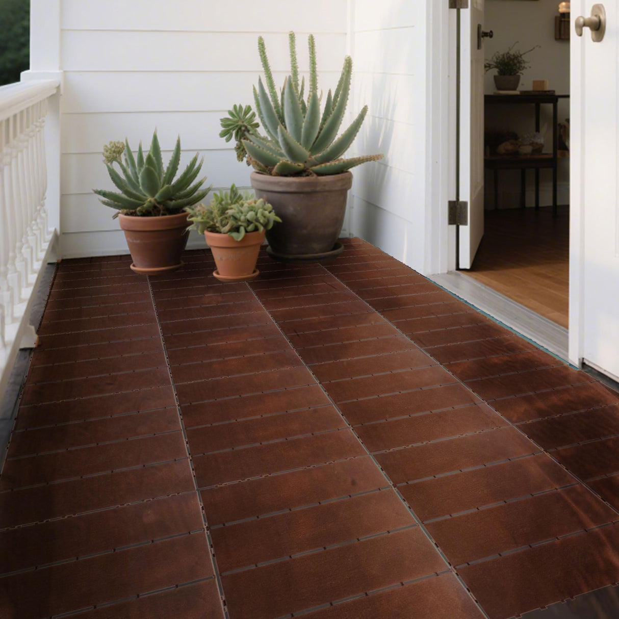 76 Pack Interlocking Deck Tiles, 11.42"x11.42" (68.80 Sq.Ft), 3D Wood Grain Plastic, Waterproof All-Weather Anti-Slip Outdoor Flooring, Easy-Snap Patio Balcony Backyard Garden Tiles, Brown UXENAFANA