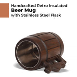 Handmade Wooden Rustic Beer Mug Real Oak Eco-friendly Wood Stainless Steel Cup 20 oz(600ml) Brown3 - Etno Motif Wood Viking Beer Mug Stein - Beer Tankard Irish Retro Halloween - Cowboys Beer Mug HOZPROM