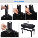 AKVOMBI Adjustable Duet Piano Bench with Storage, Heavy Duty Double Piano Benches with Leather Cushion, Black Piano Bench for Adults, 13.8" D x 31.5" AKVOMBI
