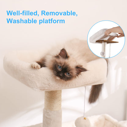 Hey-brother Cat Tree with Litter Box Enclosure, All-in-one Cat Tower for Indoor Cats with Large Hammock, Bed, Food Station, Scratching Posts, Modern Style Pet Furniture, Rustic Gray MPJ100SG