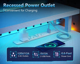 AODK 59 Inch Gaming Desk with USB Charging Ports & LED Light- Reversible Computer Desk with Storage Shelves & Monitor Stand, Modern Gamer Desk Table with Fabric Drawers & Side Hook, Carbon Fiber White AODK