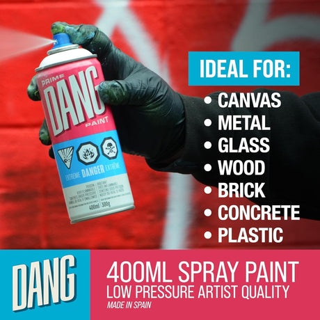 DANG Prime Graffiti Spray Paint Set of 12 Monochrome Colors, 400ml Cans, High Coverage Matte Spray Paint Kit, Low Pressure, Ideal for Murals, Outdoor, Metal, Vinyl, Wood, Graffiti Art Supplies DANG Paint