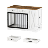 PAKASEPT Dog Crate Furniture, Dog Crate for Small to Large Dogs with Storage Cabinet and Feeder, Dog Kennel Furniture with Double Doors for Small/Medium/Large Dog (White) PAKASEPT