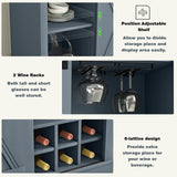 LIVILAND Farmhouse 32 Inch Wine Cabinet with Storage, Rustic Liquor Cabinet with Rack and Sliding Barn Door, Coffee Bar Table for Kitchen, Living Room, Dawn Blue LIVILAND