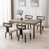 RIVOVA Rattan Back Dining Chairs Mid Century Modern Dining Chairs Set of 4 Rattan Kitchen Chairs Linen Fabric Upholstered Side Chairs, Modern Kitchen Armless Solid Wood Dining Chairs, Beige RIVOVA
