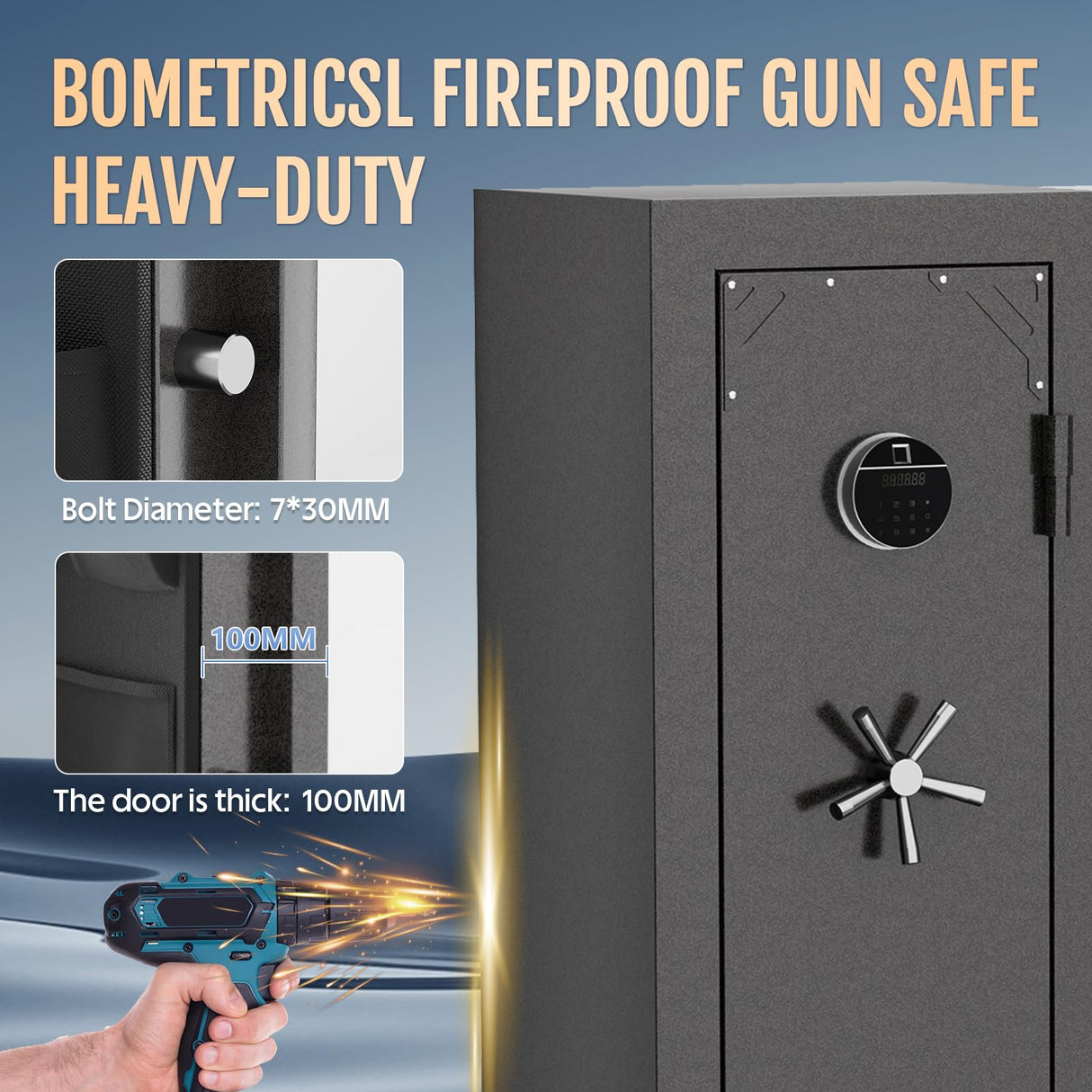 KAER Fireproof Gun Safe Biometric 20 Gun Safe for Rifles and Pistols 30 Minute Fire Protection Heavy-Duty Fingerprint Gun Cabinet for Shotguns with Digital Keypad, Large Quick Access (Grey) KAER