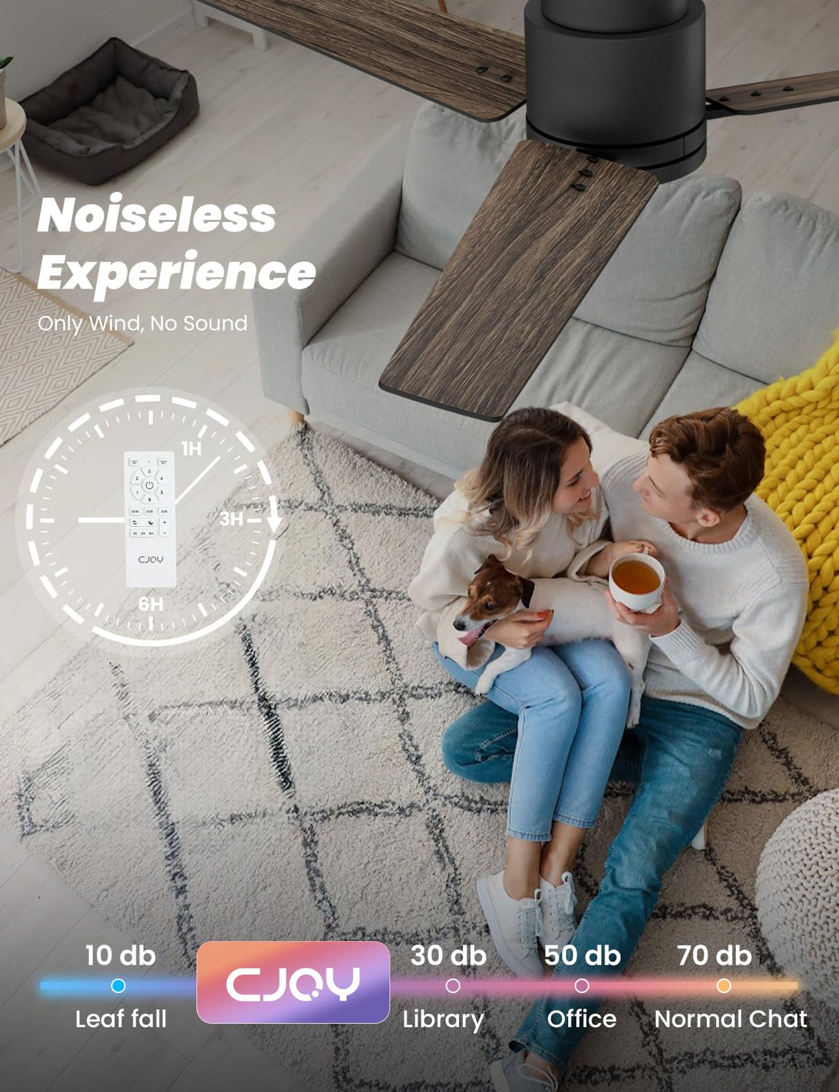 CJOY 52'' Flush Mount Ceiling Fan with Lights, Low Profile Ceiling Fans with Lights and Remote, 6 Speeds Quiet Reversible DC, 3CCT Dimmable, Outdoor Ceiling Fans for Patios Bedroom Living Room CJOY