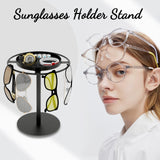 LSK Metal Sunglasses Organizer, Glasses Holder Stand with Storgae Tray, Eyeglasses Holder with Anti-Slip Pads for Tabletop, Desk, Dresser, Matte Black LSK