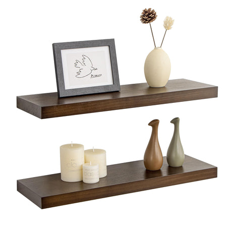 Fun Memories Farmhouse Floating Shelves - 8 Inch Deep Rustic Wood Wall Shelf - Premium Solid Pine Wood Storage Shelf for Kitchen Living Room Bedroom Fun Memories